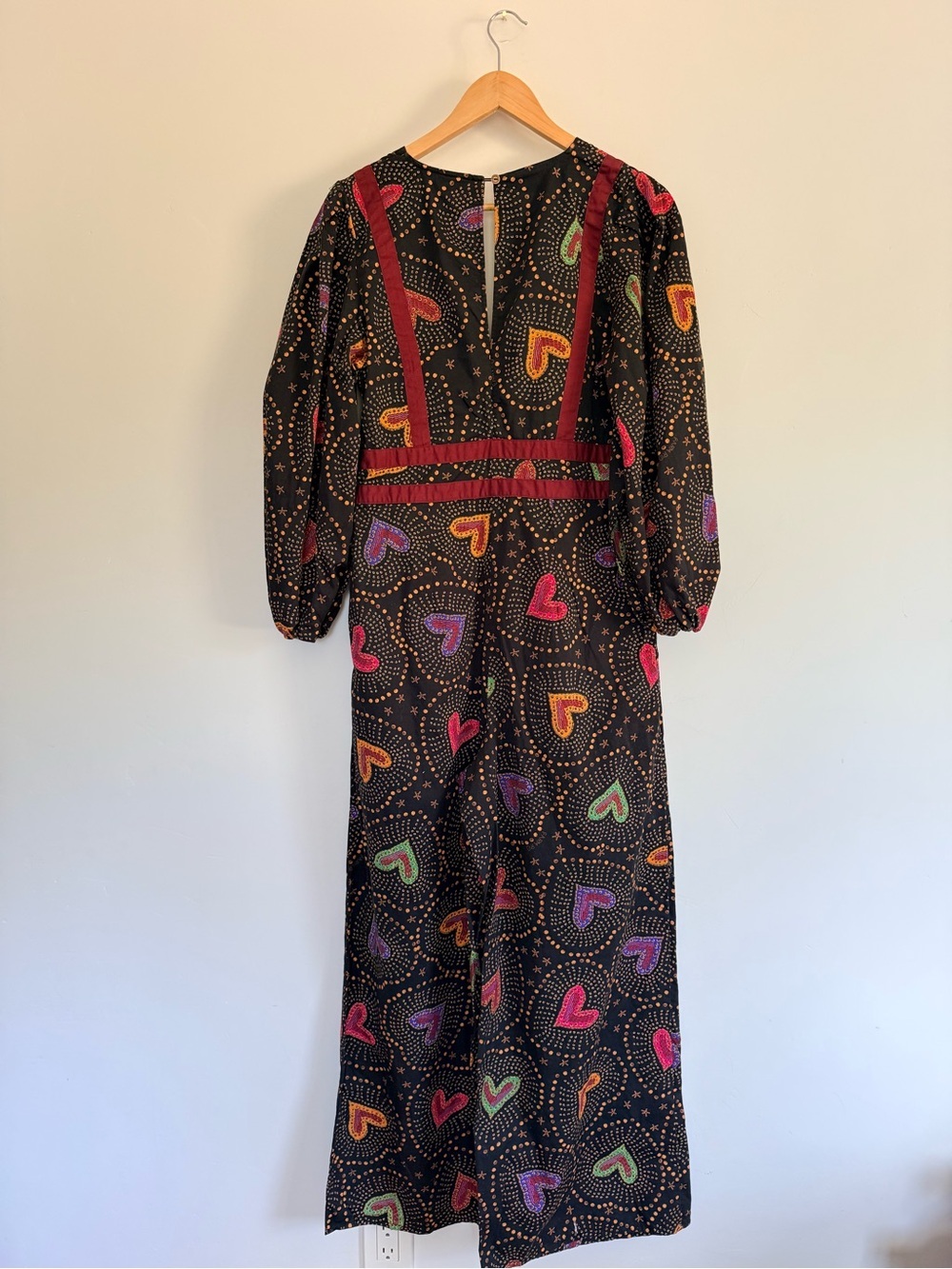 FARM Rio Deep V Heart Print Wide Leg Jumpsuit Size M Boho Statement Piece - Picture 3 of 7